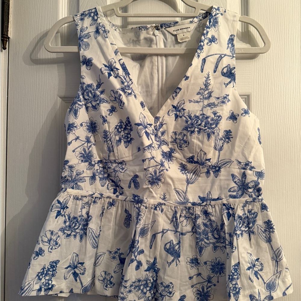 Club Monaco Peplum Top Blue and White